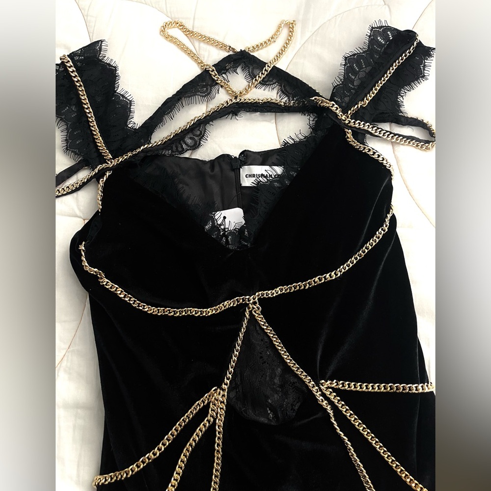 Christian Cowan Velvet Lace & Chains Mini Dress - Picture 6 of 15